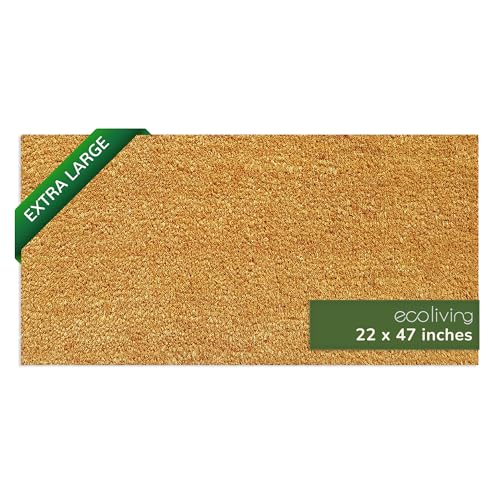 Image of Eco Living Extra Large Floor Mat for Patio, Coco Coir With PVC-Backing, Non Slip for Farmhouse and Home Decor, Rustic Basic Print, Beige, 47"x22"