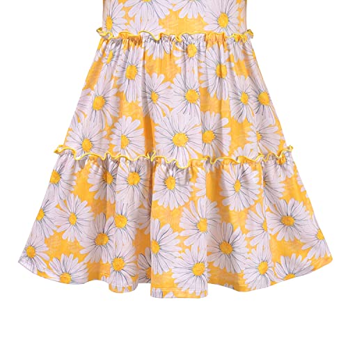 Sunny Fashion Girls Dress Yellow Daisy Floral Square Collar Layered Ruffle Long Sleeve4