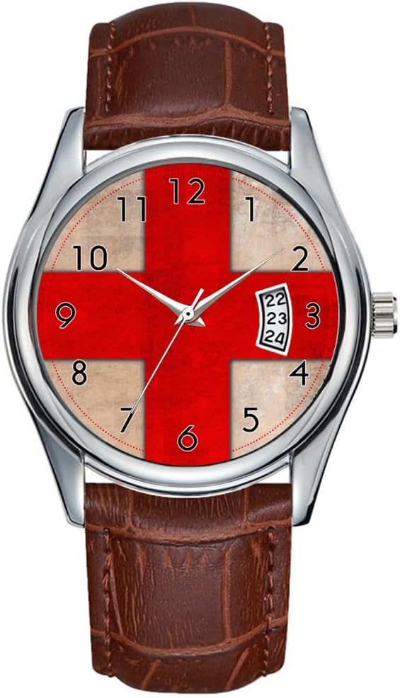 Men Watch Casual Waterproof Quartz Watches Clock Date Classic Business Brown Leather Christmas Wristwatch Cross of St. George Battle Flag Wrist Watch