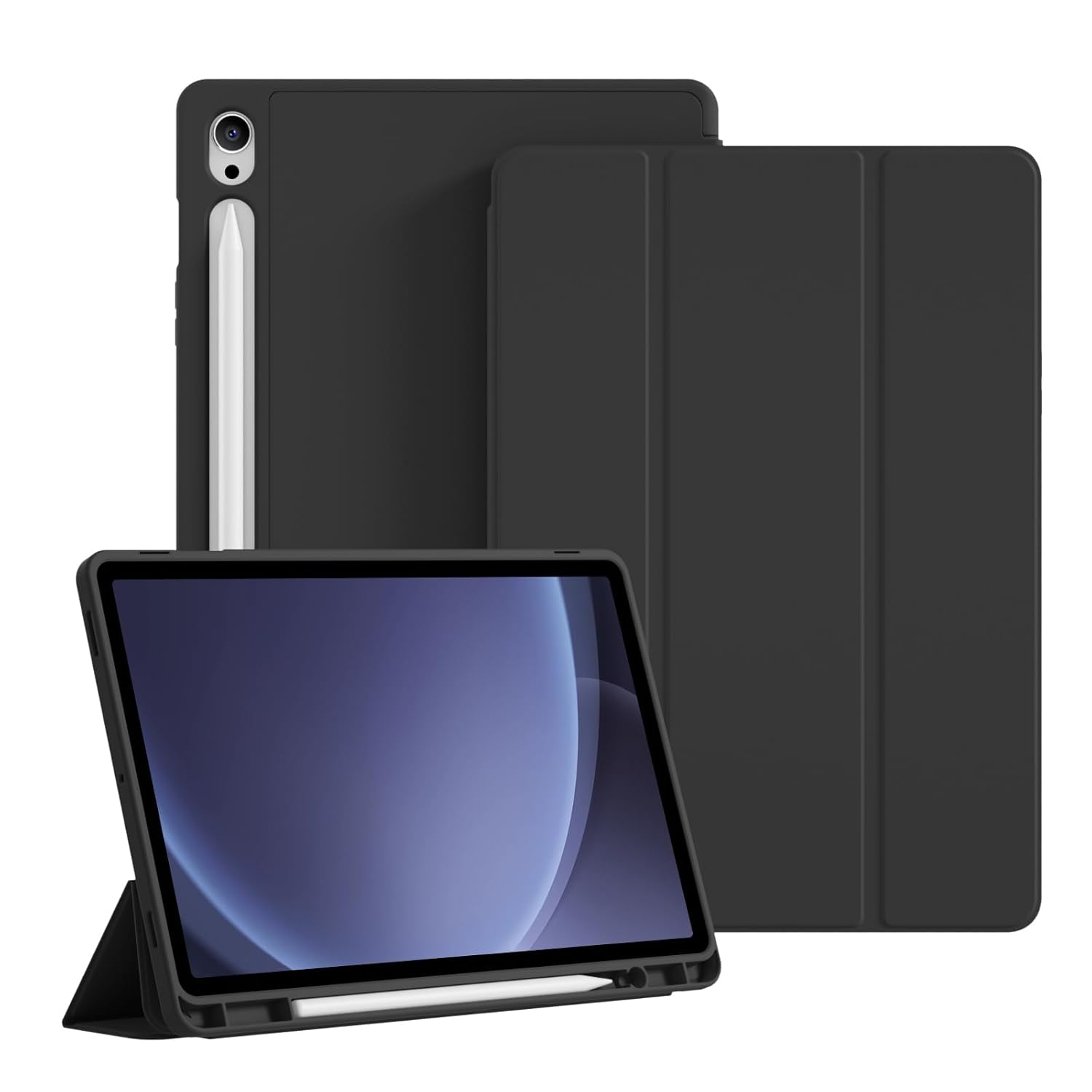 KenKe Cover for Samsung Galaxy Tab S9 11 Inch 2023 with S Pen Holder, Soft TPU Back with Tri-Fold Stand Protective Tablet Cover for Galaxy Tab S9, Support S Pen Charging & Auto Wake/Sleep, Black
