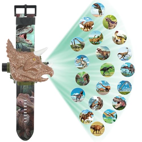 Vicloon Kinderuhr - Digital Projektor Uhr Mit 24 Projektions Muster, Triceratops Clamshell-Design, Elektronische Armbanduhr für Kinder