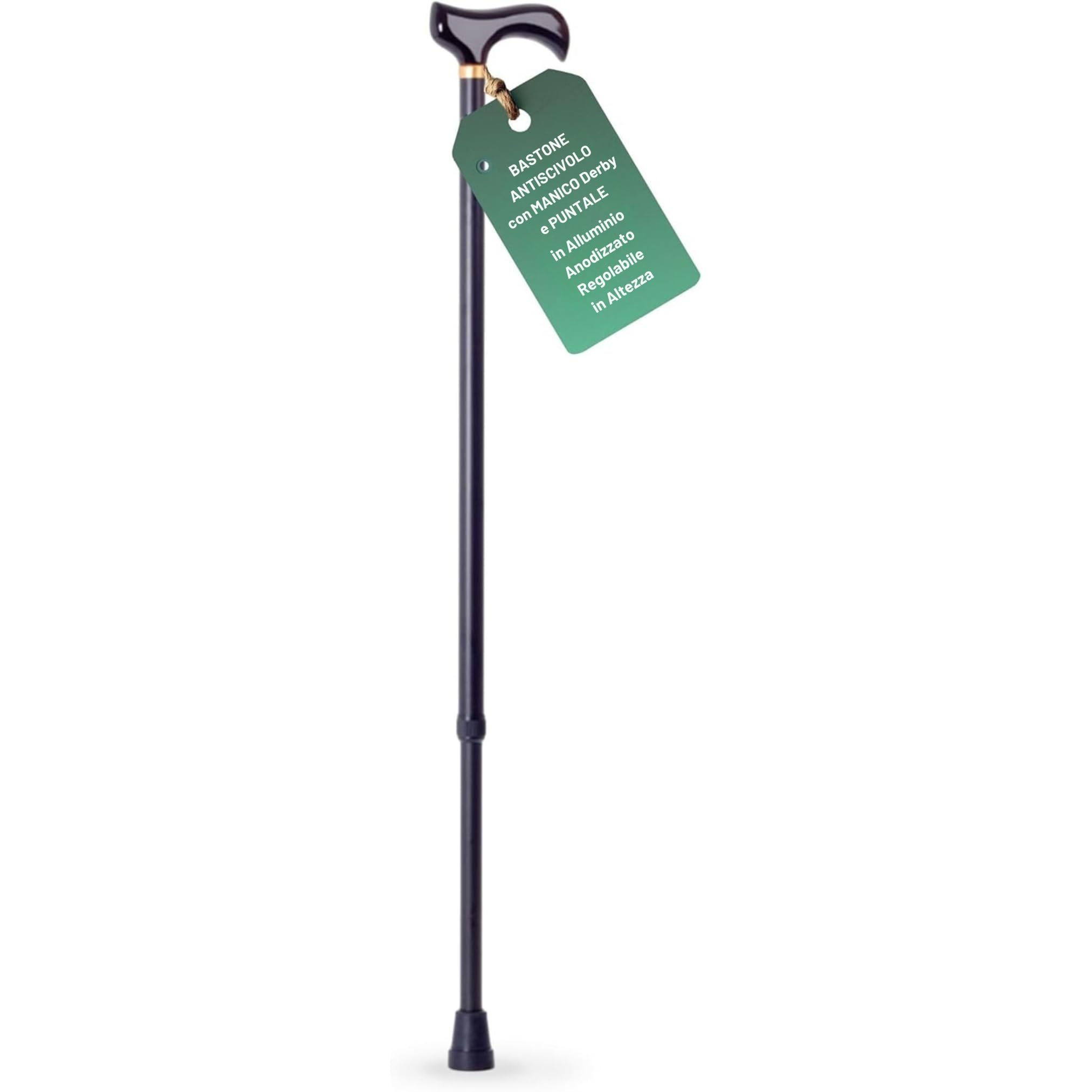 Bastone per Anziani in Alluminio Anodizzato con Impugnatura Anatomica in Legno, Bastone da Passeggio Regolabile H. 79-102 cm - Nero