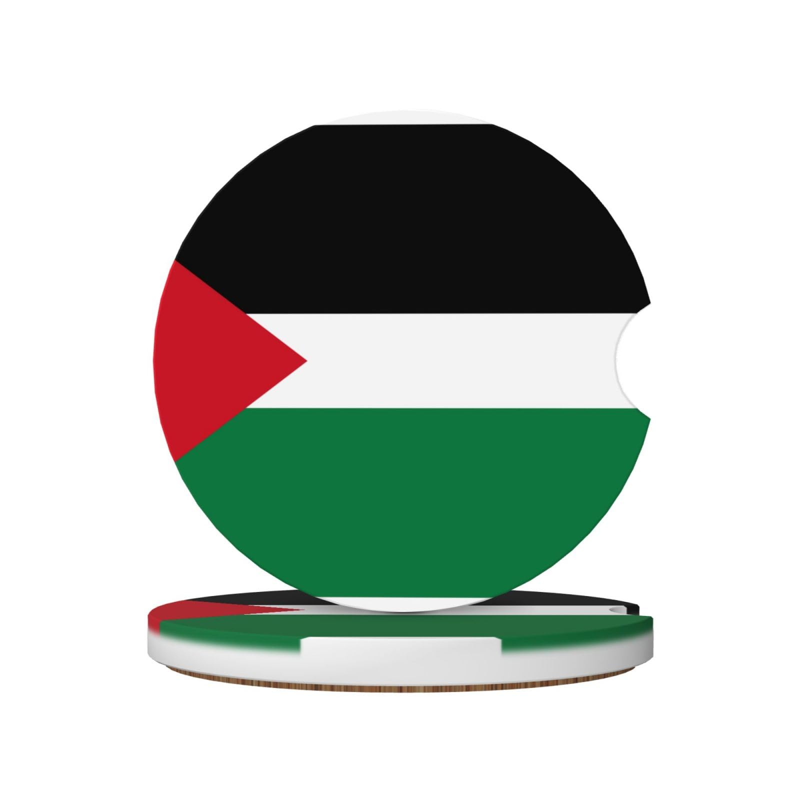 Flag of The State of Palestine Printed Ceramic Car Cup Coasters (2 Pack), Suitable for car Cup Holders, 2.56 inch Diameter