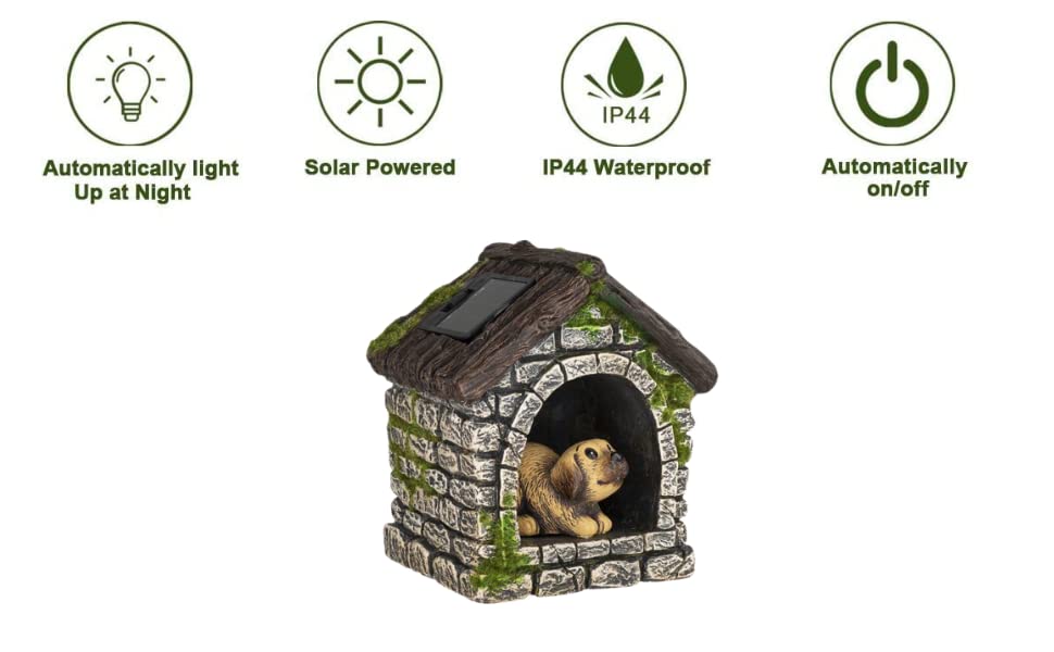 Divas World Cement Garden Ornament with Solar Light Dog In Kennel- LED-Creative Garden Decoration-Perfect For Gift- Garden-Lawn-Patio-Balcony - Image 4