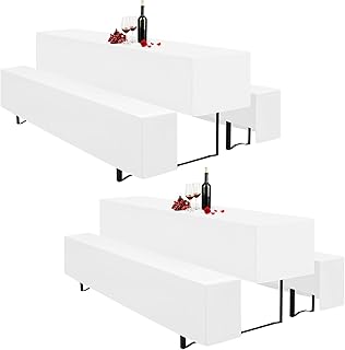 Pesonlook Set of 2 Beer Table Covers and Bench Covers, 2 White Beer Table and 4 White Bench Covers Set for 220 x 70 cm Tab...