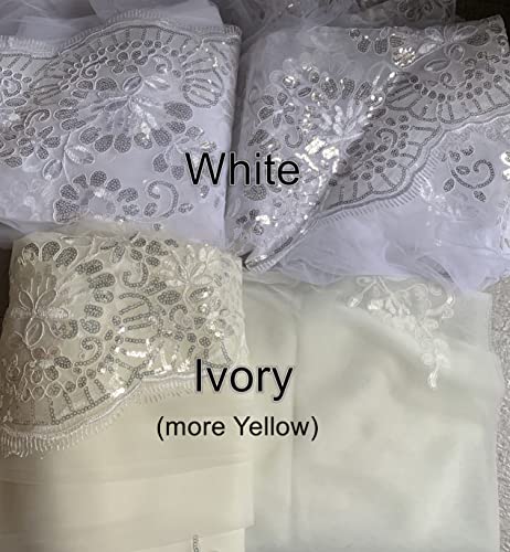 U-Hotmi Long Wedding Veil Lace Sequins Edge Cathedral Wedding Bridal Veil With Metal Comb, Ivory #TOP1