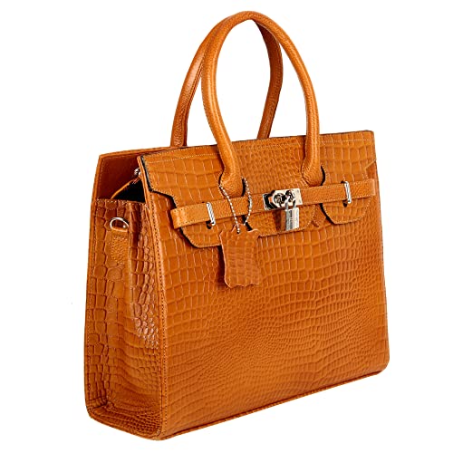 Image of RICHSIGN LEATHER ACCESSORIES Full-Grain Natural Cro Leather Top-Handle satchel Tote Handbags & Shoulder Sling Bags For Women Office Branded Stylish Size- L-12 X H-10 x W- 5 Inch