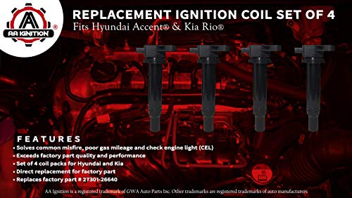 image for AA Ignition Ignition Coil Pack Set of 4 - Compatible with Hyundai Acce