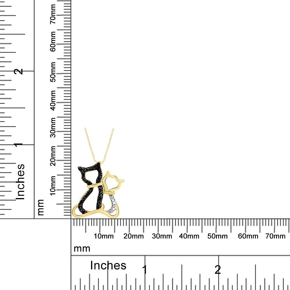 Jewel Zone US Enhanced Black And White Natural Diamond Accent Kitty Cats Pendant Necklace In 14k Gold Over Sterling Silver With 18" Chain (0.03 Cttw)
