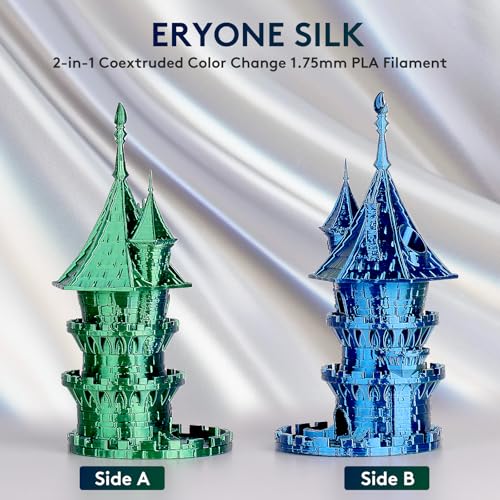 Image of ERYONE Silk Dual Color PLA Filament 3D Printer 1.75mm + /- 0.03mm, Bicolor Filament Two Tone PLA 1KG(2.2lbs) Cardboard Spool, Blue Green