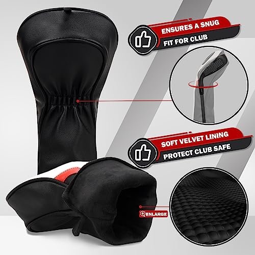 Golf Club Head covers for Driver 460CC DR #1 Elastic Closure White&Black&Red PU Leather - Image 4