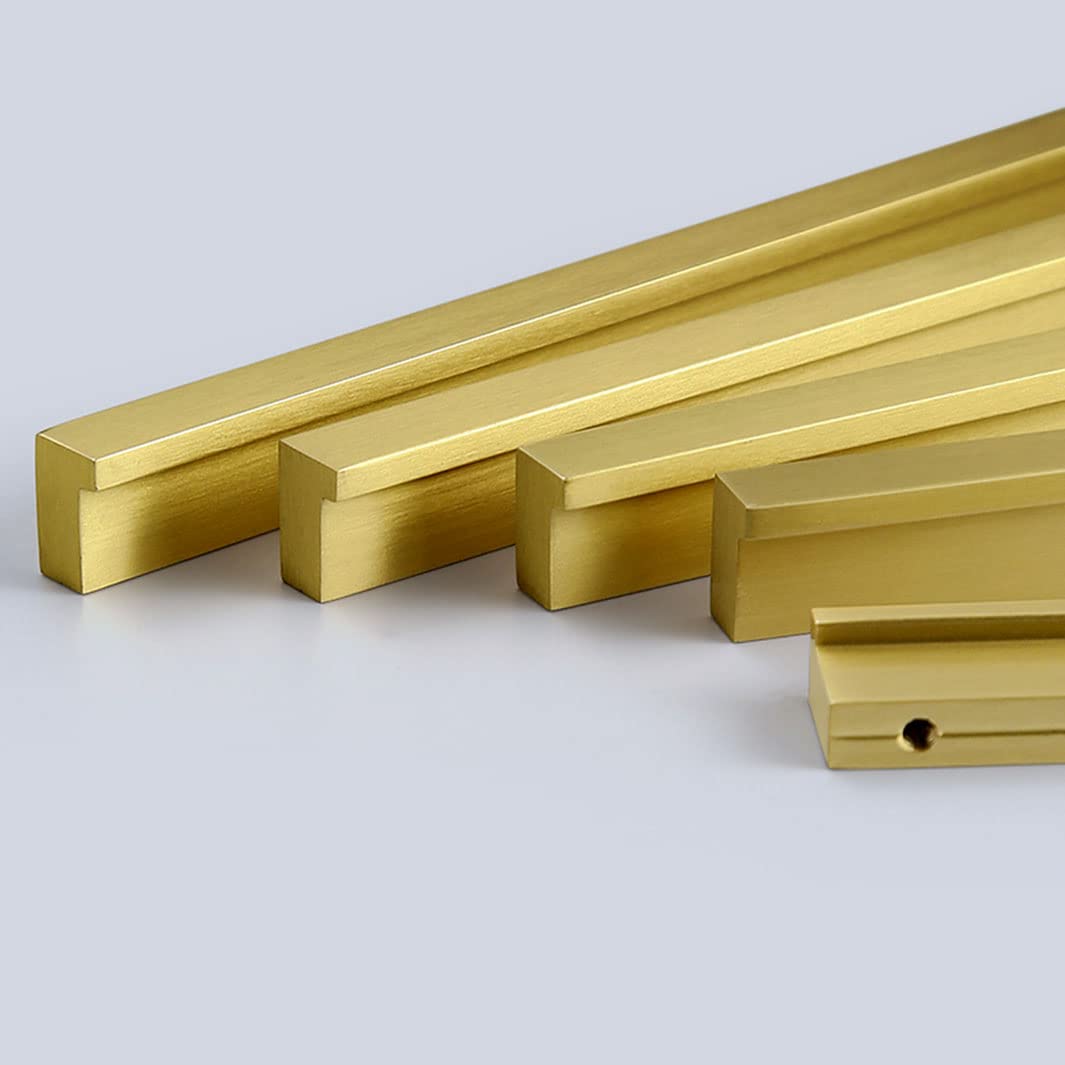 Goldene Möbelgriffe aus massivem Messing, Küchengriffe, Vintage-Schubladengriffe, Küchengriffe, Schrank, gebürstete Zuggriffe für Tür, für Kleiderschrank, Schlafzimmer, Küche, 2 Stück (128 mm/5 Zoll,