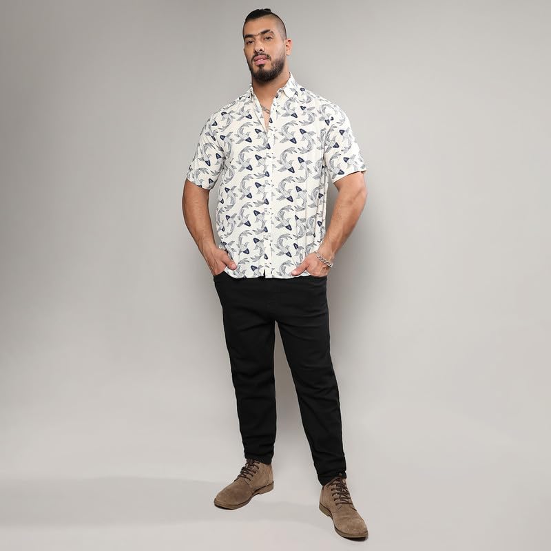 Image of Instafab Plus Men's Shirt for Casual Wear | Spread Collar | Short Sleeve | Button Closure | Plus-Size Fit | Cotton Shirt Crafted with Comfort Fit for Everyday Wear