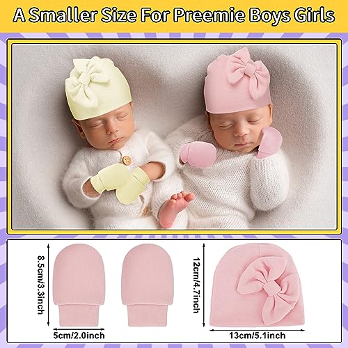 6 Pack Newborn Baby Girl Hats and Mittens Set Cotton Bow Beanie Preemie Hats Infant Caps for Baby Girls3