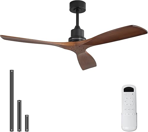 Miniatura 10 de Sofucor Ventilador de techo de madera de 52 pulgadas para interiores con luz y control remoto, ventilador de techo de 3 aspas reversibles para