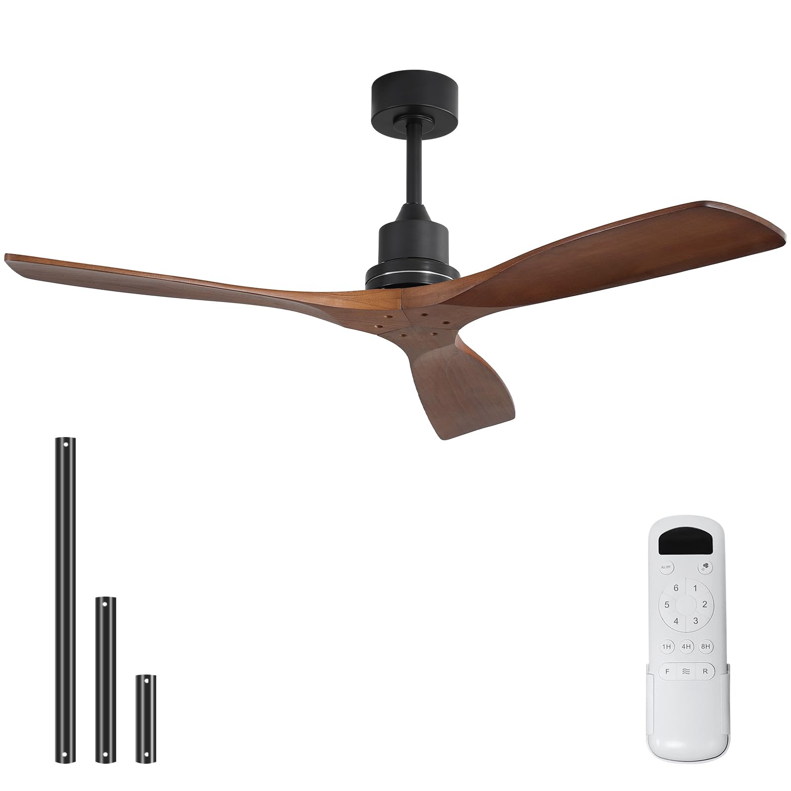 Sofucor 52 Inch Ceiling Fan No Light - Modern Solid Wood Ceiling Fan with Remote, 5000CFM High Airflow, Quiet DC Motor, 3 Rods & 6 Speeds, Timer &