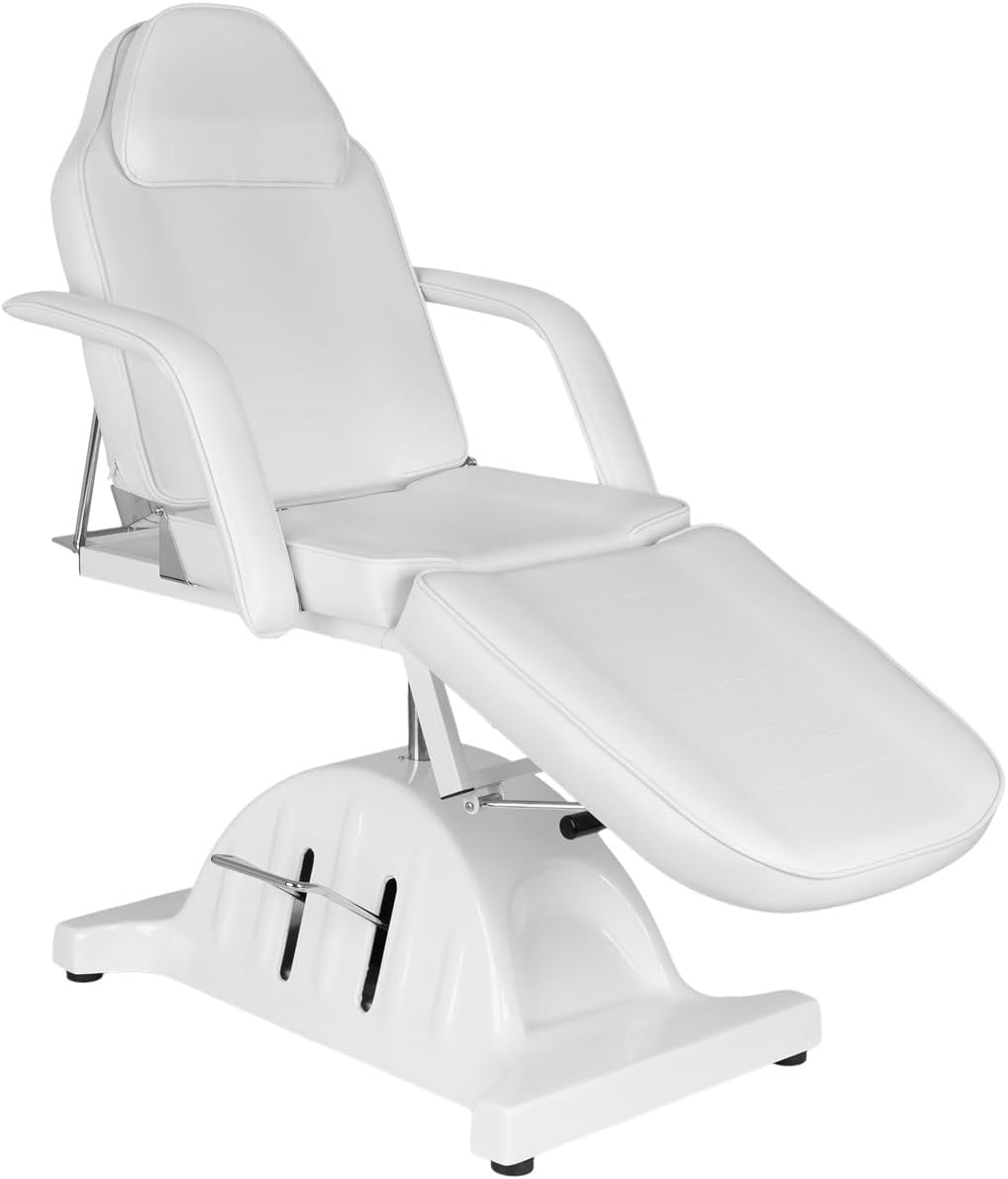 Buy-Rite Sheila Hydraulic Facial Bed for Spa & Salon Use - 360° Swivel, Adjustable Backrest & Leg Rest, Hydraulic Pump, Removable Armrests & Face Pillow, White, SY-8003A