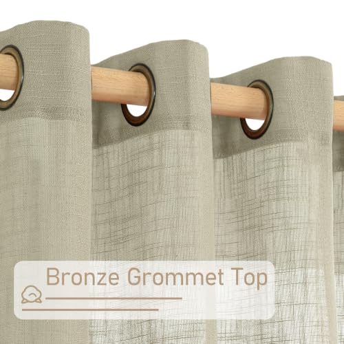 Image of LAMIT Sheer Linen Kitchen Curtains Over Sink 40 Inch Length, Oatmeal Bronze Grommet Window Drapes Light Filtering Neutral Boho Panels for Bathroom /Cafe, 2 Panels, 34 x 40 Inch