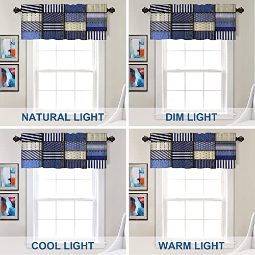 Batmerry Square Blue Patchwork Valance Curtains, Patchwork Of Denim Fabric In Nautical Window Treatment Kitchen Valances Multilayer Polyester Blackout For Living Room/Bathroom, 2 Pack 52X16 Inches #TOP5
