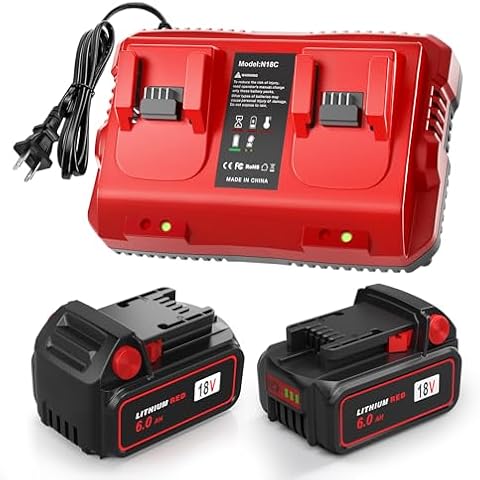 TOMAPEX Upgraded 6.0Ah 2Pack 18V Battery Replacement for Milwaukee m-18 Battery and Charger Station Set, Compatible with Milwaukee 18V Cordless Power Tools Cover