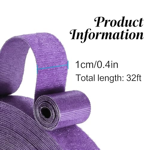 Image of IFNOW 32FT Reusable Fastening Tape Cable Ties Double-Sided Hook-and-Loop Cable Management Tape Strength and Durability 0.4'' /Width (2, Purple)