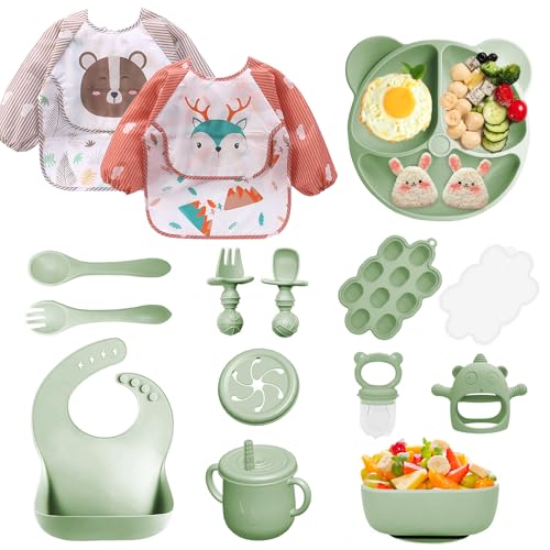 Bizcasa Set Pappa per Bambino, 14 Pezzi, Set Pappa Svezzamento per Bambini in Silicone, Senza BPA, Antiscivolo con...