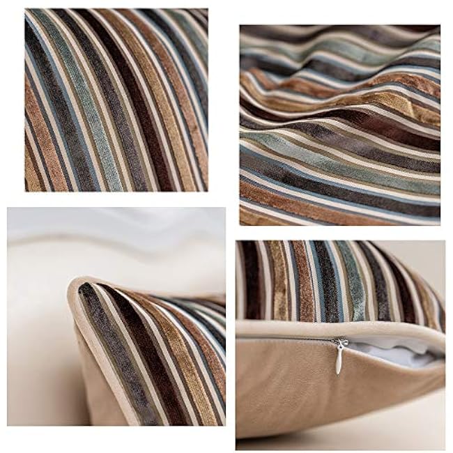 Yangest Brown Striped Throw Pillow Cover Multicolor Velvet Cushion Cover Modern Bohemian Pillowcase for Sofa Couch Bedroom Living Room Home Christmas Decoration,20x20 Inch