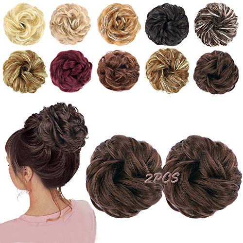 MORICA 2PCS Messy Bun Hair Scrunchies Messy Bun Hair Piece for Women Curly Wavy Scrunchy Updo Bun Extensions