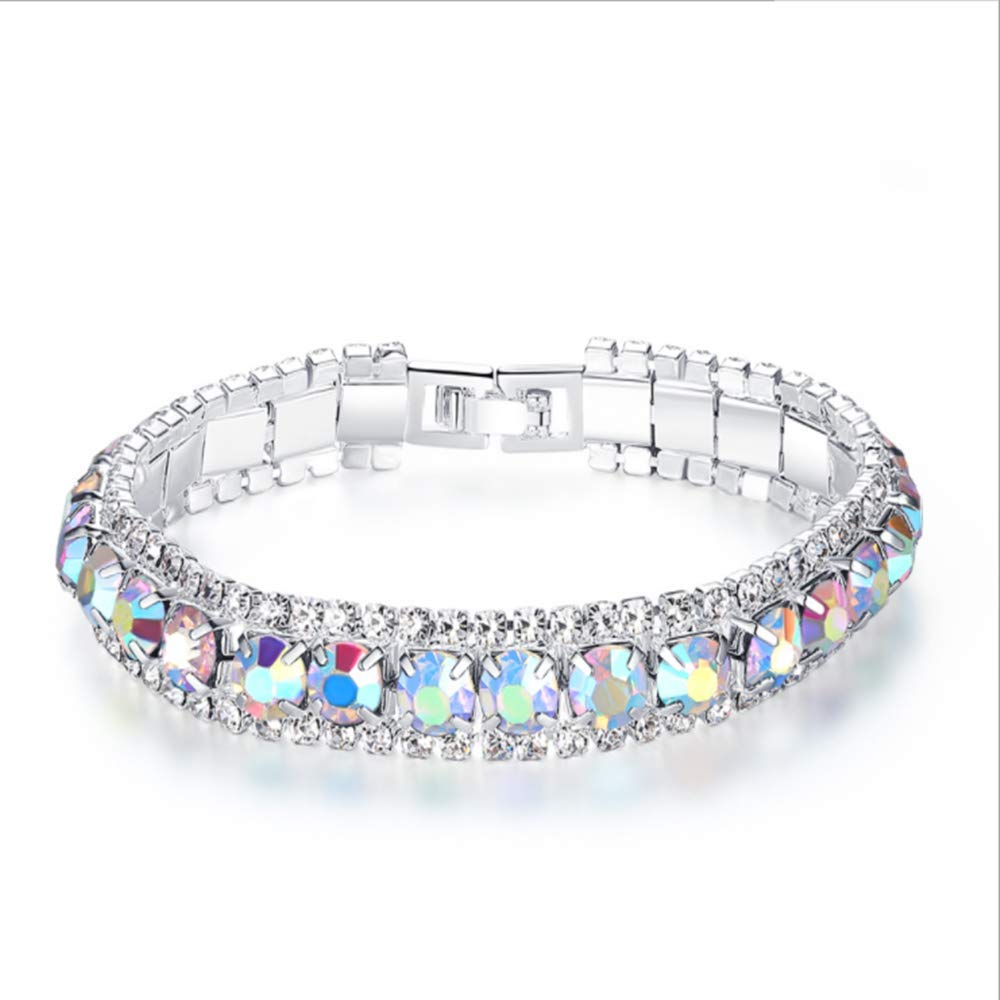 Damen-Armband Tennis-Armband, 925er Sterlingsilber, 4 mm, Armband, AAA-Qualität, Zirkonia, Schmuckgeschenk (Silber), Farbe: Blau (Color : Blue)