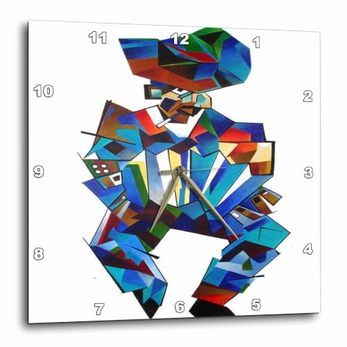 3dRose The Accordion Player - Blue, Concertina, Cubism 13x13 Wall Clock