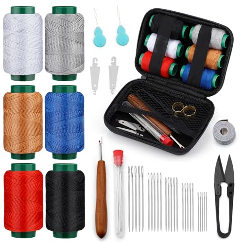 SUVSOON 40 Pcs Sewing Kit Stainless Steel Sewing Needles Set Needle and Thread kit with 6-Color Sewing Thread Thimbles Storage Bag Seam Rippers for Repair Clothing DIY Crafts