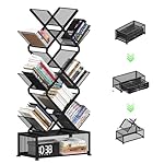 Gintan 9-Tier Space Saving Bookshelf with Storage,Bedroom Shelves Folding Bookshelves,No Installation Required Shelf Tree Metal Bookcase for Living Room,Study,Home Office,Bed Room (Black)