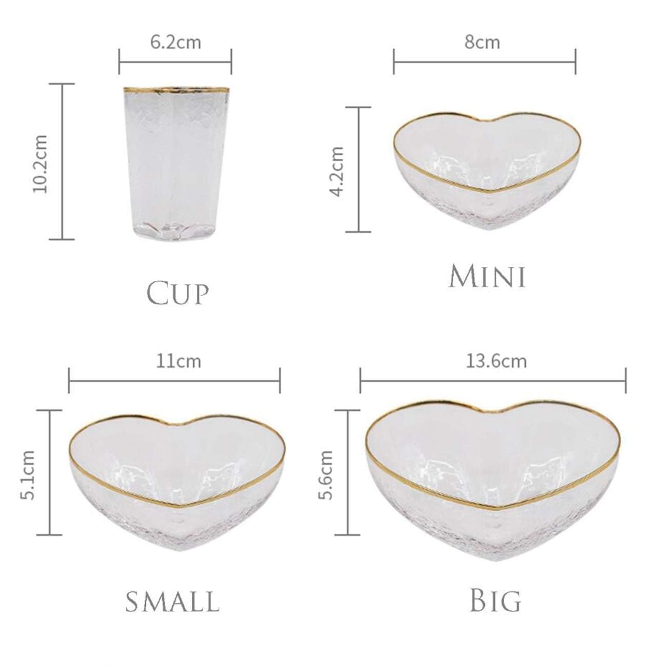 Romantic LOVE Phnom Penh Glass Salad Bowl Dessert Bowl Fruit Plate Creative Transparent Heart Shape Breakfast Bowl Multiple Sizes for You To Choose From (set of 4,Transparent)