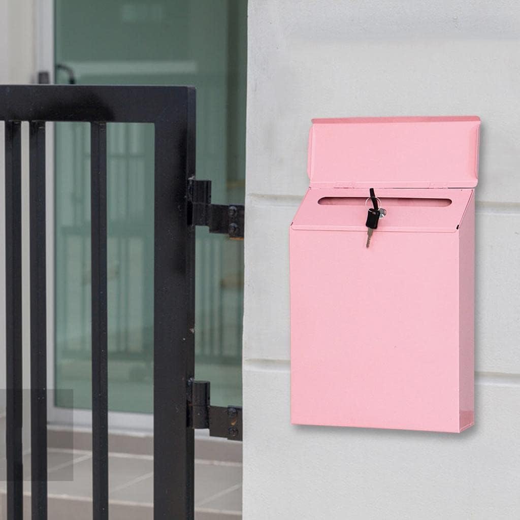 NC Iron Vertical Mailbox Hanging Security Wall Mounted Suggestion Drop Box Secured Paperwork Newspapers Magazines Holder Postbox Case Porch Room Decors - Pink
