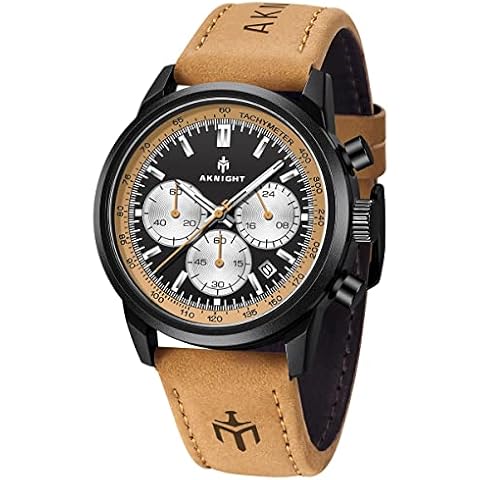 AKNIGHT Men Watch Watch for Men Waterproof Stainless Steel Chronograph Quartz Analog Fashion Business Sport Work Wrist Watches Cover