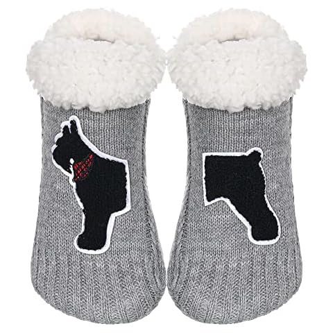 ZYZX Fluffy Slipper Socks/Fuzzy Cozy Knitted Indoor Socks/Non Skid Fleece-lined Bed Socks with Grippers One Size,Schnauzer Cover