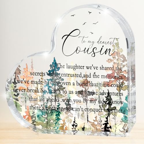 Heart Acrylic Gifts For Cousins - Cousin Birthday Christmas Farewell Gift - Cousin Appreciation Gifts Acrylic Plaque Sign Desk Decor(Watercolor Forest)