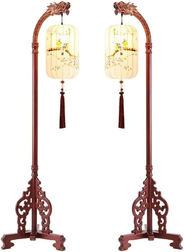 ヴィンテージ フロアスタンドライト 木製 フリンジシェード付き　木彫　彫刻　洋館 アンティーク ランプ スタンド 木彫り ランプシェード フリンジ