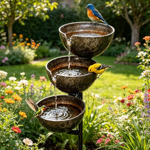 Bring Life Back To Your Garden Rain Catcher Bird Bath 2026 Metal 3 Tier Bird Bath Rain Catcher Garden Stakes Birds Baths Antique Bronze Outdoor Rainwater Collector for Birds Bees HummingbirdsA1PCS