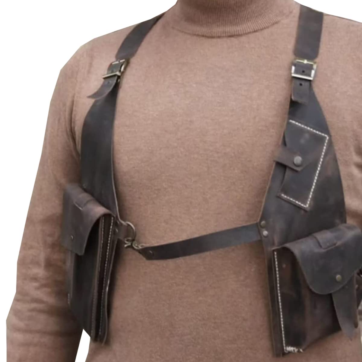 Faux lederen schoudertas, middeleeuwse retro anti-dief verborgen onderarm telefoon holster tas riem harnas portefeuille met dubbele verborgen pack zak,zwart
