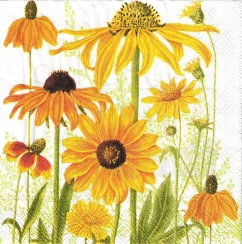 Set of 2 Individual Decoupage Paper Party Napkin Flowers Watercolor Decor Luncheon Napkins for a Birthday Holiday, Wedding, Cocktail Party