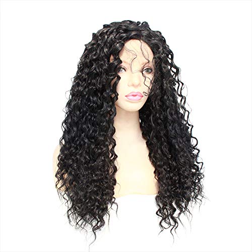 Dress Wigs Natural Black Small Curly Long Curly Hair Heat-Resistant High-Temperature Silk Front Lace Synthetic Wig 22Inch