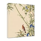 HANZIMO Emerald Bamboo and Morning Glory Wall Art Qing Dynasty Traditional Chinese Flower Paintings Modern Artwork Canvas Giclee Print for Home Decoration Wrapped Canvas Easy to Hang 16x20