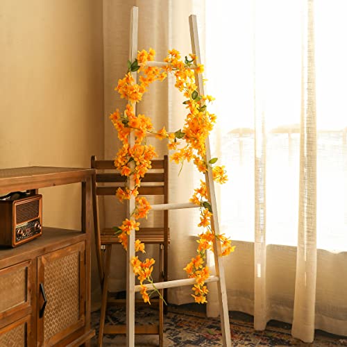 JUSTOYOU 2 Pcs 6FT Artificial Sakura Cherry Blossom Flowers Fake Hanging Vine for Outdoor Indoor Wedding Wall Badroom Decoration(Cherry Blossom Orange) - Image 4