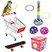 Giocattoli per Uccelli Set 7pcs Addestramento Pappagalli Giocattoli Pappagallo mini carrello della spesa skateboard anello di allenamento campana pappagalli Giocattoli per addestramento Accessori