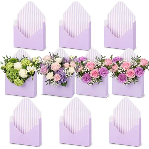 Geyee 10 Pcs Graduation Floral Bouquet Envelope Boxes Pink Flower Bouquet Packaging Gift Paper Wrapping Flower Bags for Arrangements Mother's Day Wedding Party Birthday, 9.3‘' x 3‘' x 13.8''