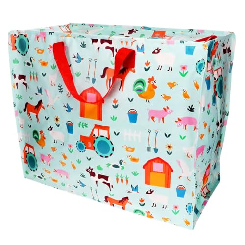 LS-LebenStil XXL Jumbo Bag Farmyard Bauernhof Tiere Recycelt Tragetasche Einkaufstasche mit Reißverschluss Shopper Riesentasche Tasche Aufbewahrungstasche Unterbett-Kommode Organizer Aufbewahrungsbox