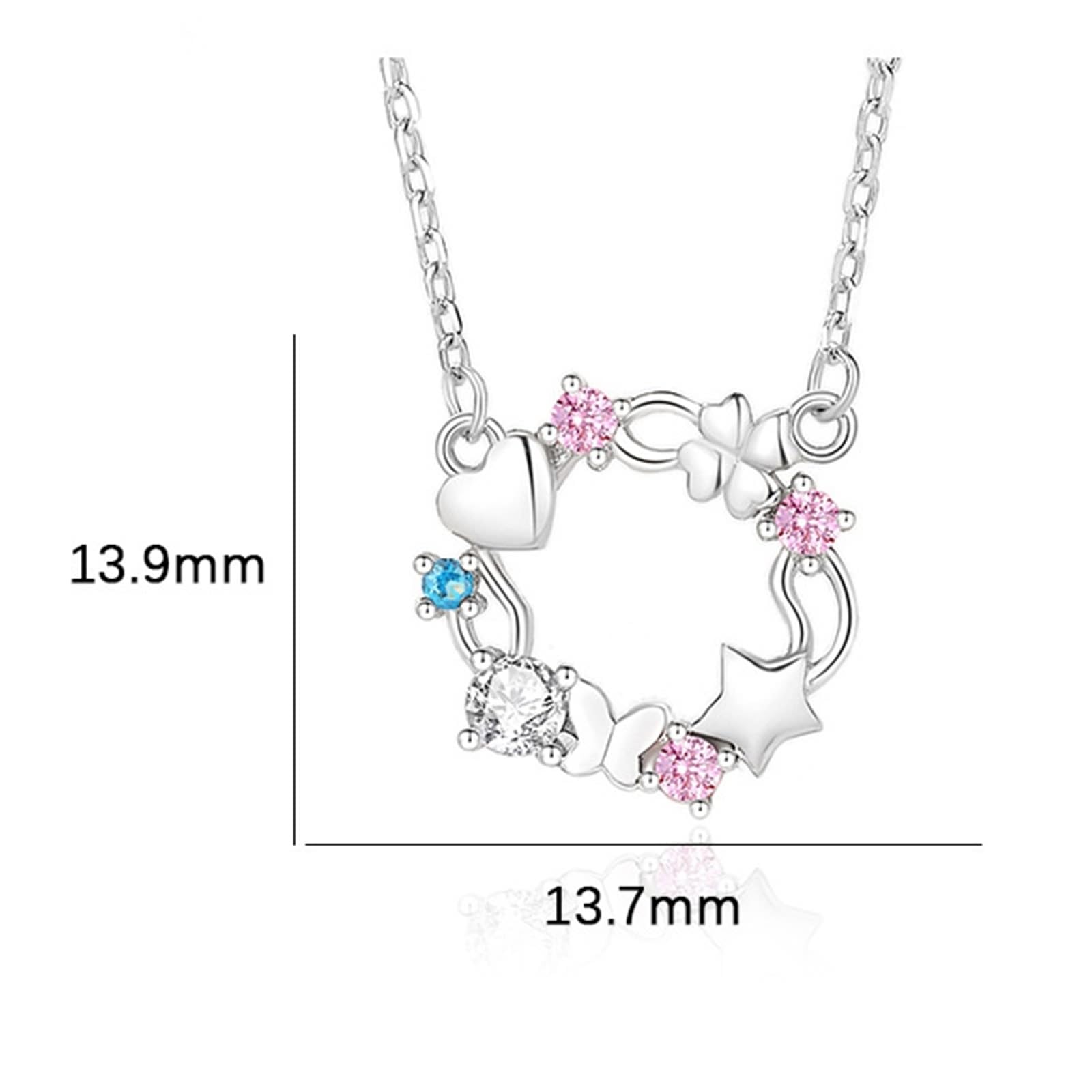 Collana in oro bianco 9 carati con zaffiro rosa lab, farfalla, stella, cuore, fiori, quadrifoglio, 45 cm