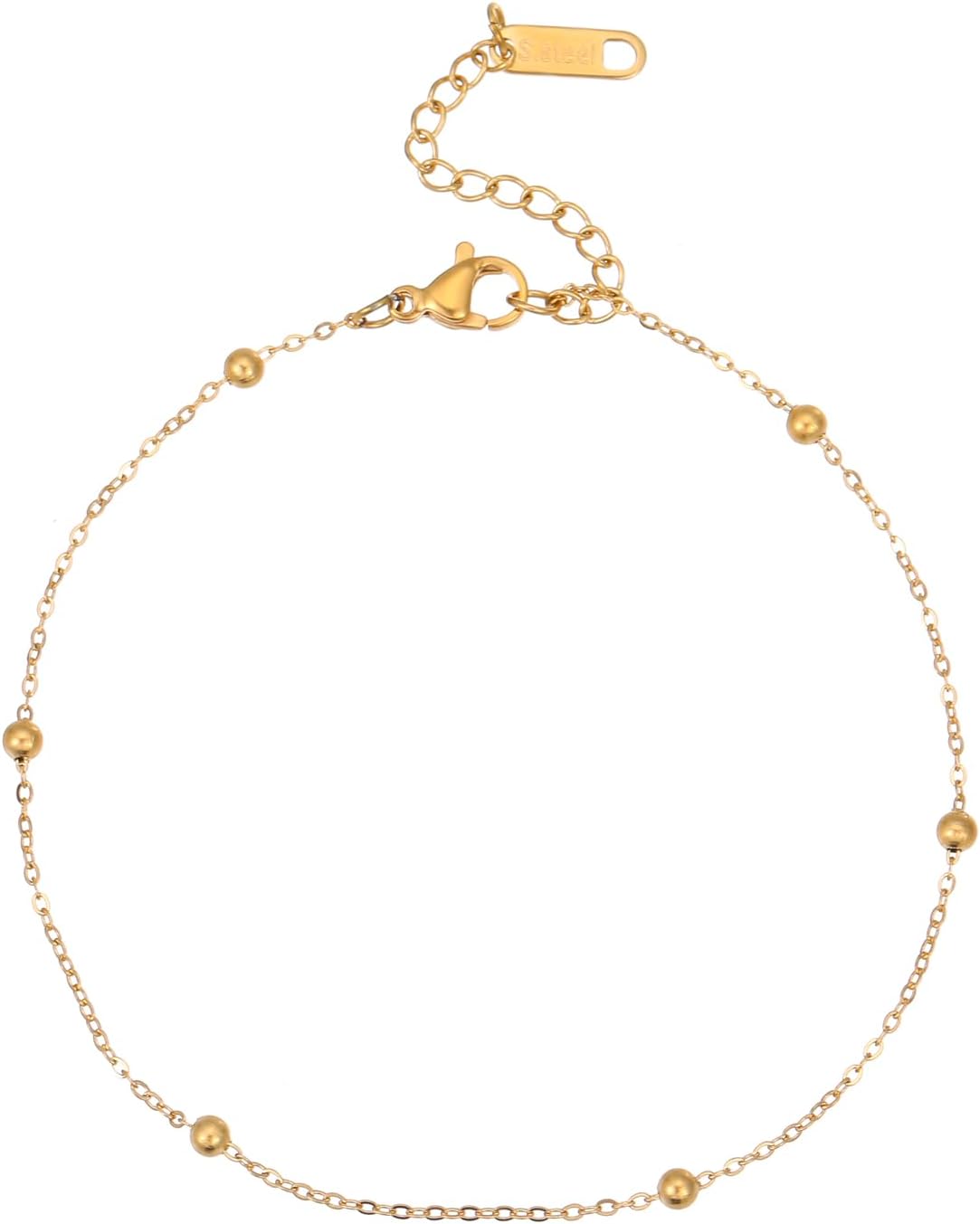 Dainty Ankle Bracelets for Women 18K Gold Plated Satellite Beaded Herringbone Lip Chain Anklets Simple Minimalist Summer Beach Foot Jewelry Christmas Gifts - Image 6