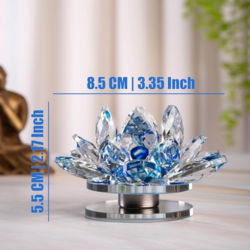 Image of FengShui Crystal Lotus Flower Showpiece & Paper Weight | Vastu Decor for Home & Office | Desk Decoration | Feng Shui Items for Good Luck, Home Decor & Gifting | Blue (Small-8.5 x 5.5 CM)